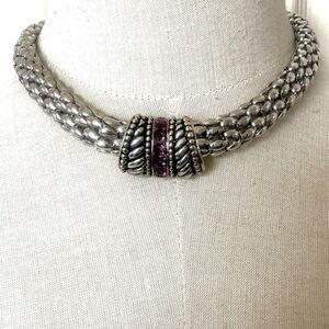 silver and gold tone  purple brutalist reversible choker necklace